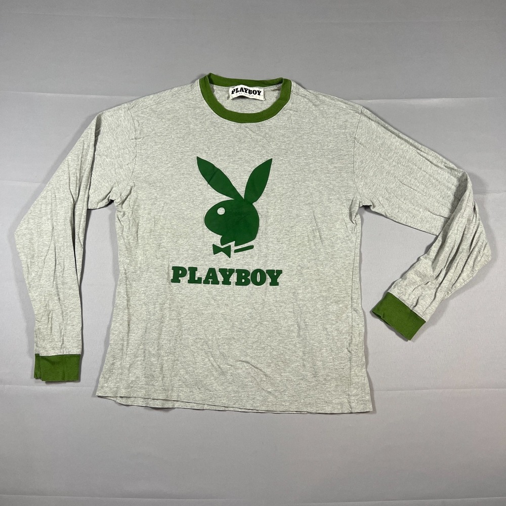 Playboy by PacSun T Shirt Mens Small Heather Gray Graphic Bunny Cotton Crew Neck